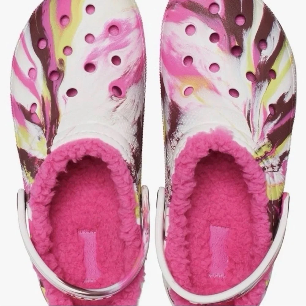 Crocs Kids Classic Lined Tie-Dye Clogs Pink Size 3 NEW